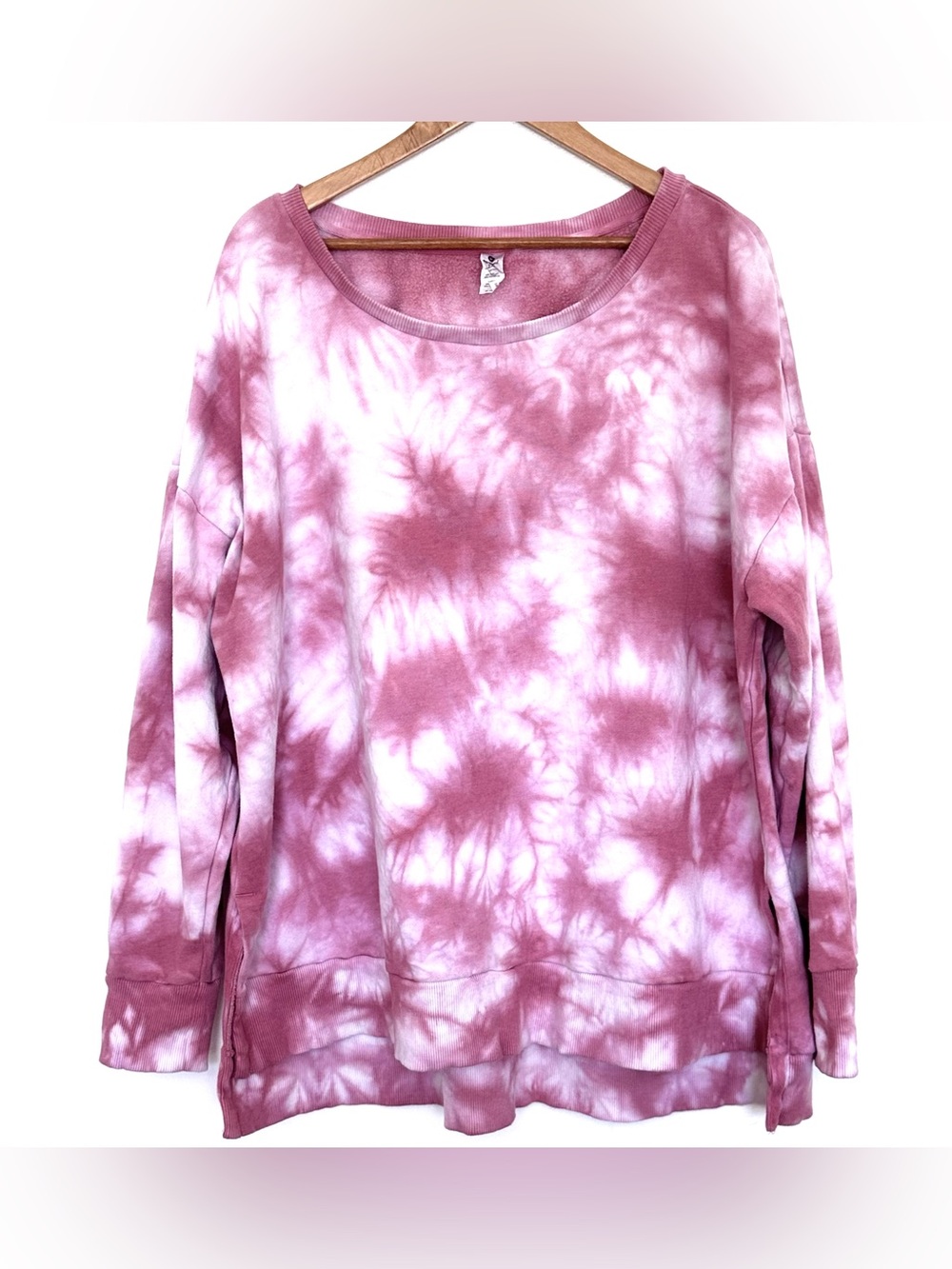 90 Degree Plus Sweatshirt Women’s 2X Pink White Tie Dye Long Sleeve Crewneck